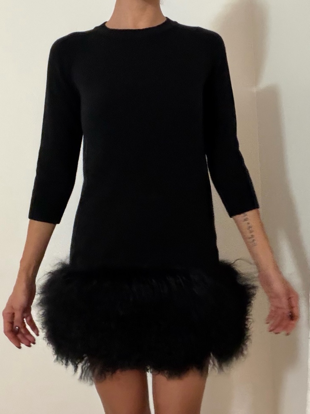 DSQUARED2 Black Feather-Hem Mini Dress